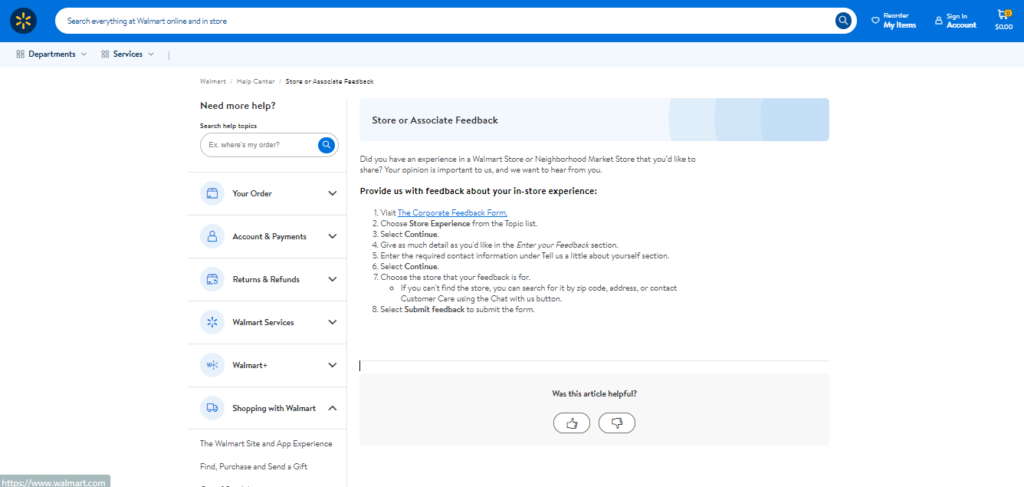 Walmart survey for employees